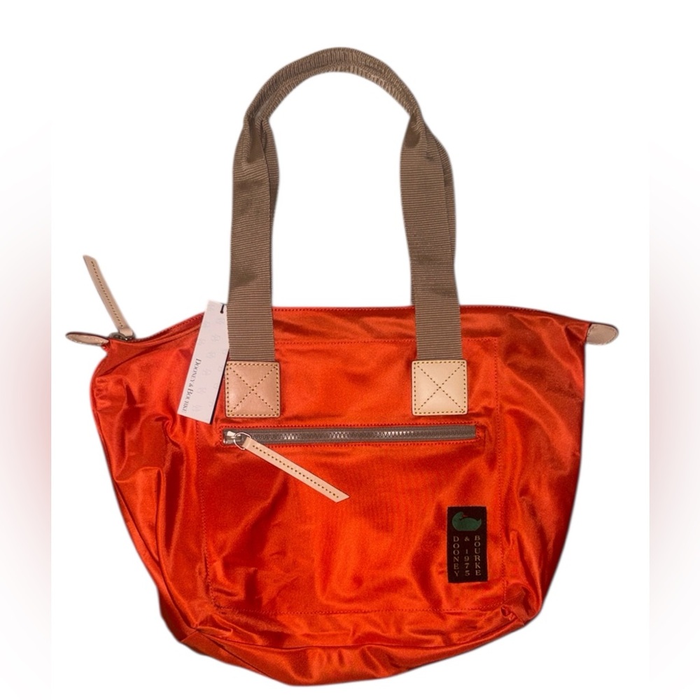 Dooney & Bourke Bright Orange Nylon Tote with Tan Handles